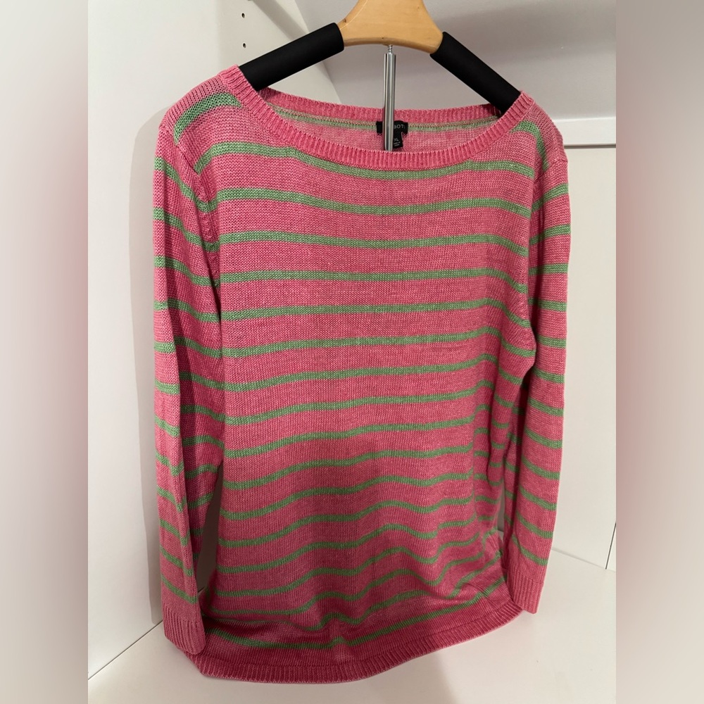 Talbots Vibrant Pink and Green 100% Linen Lightweight Long Sleeve Sweater XL New